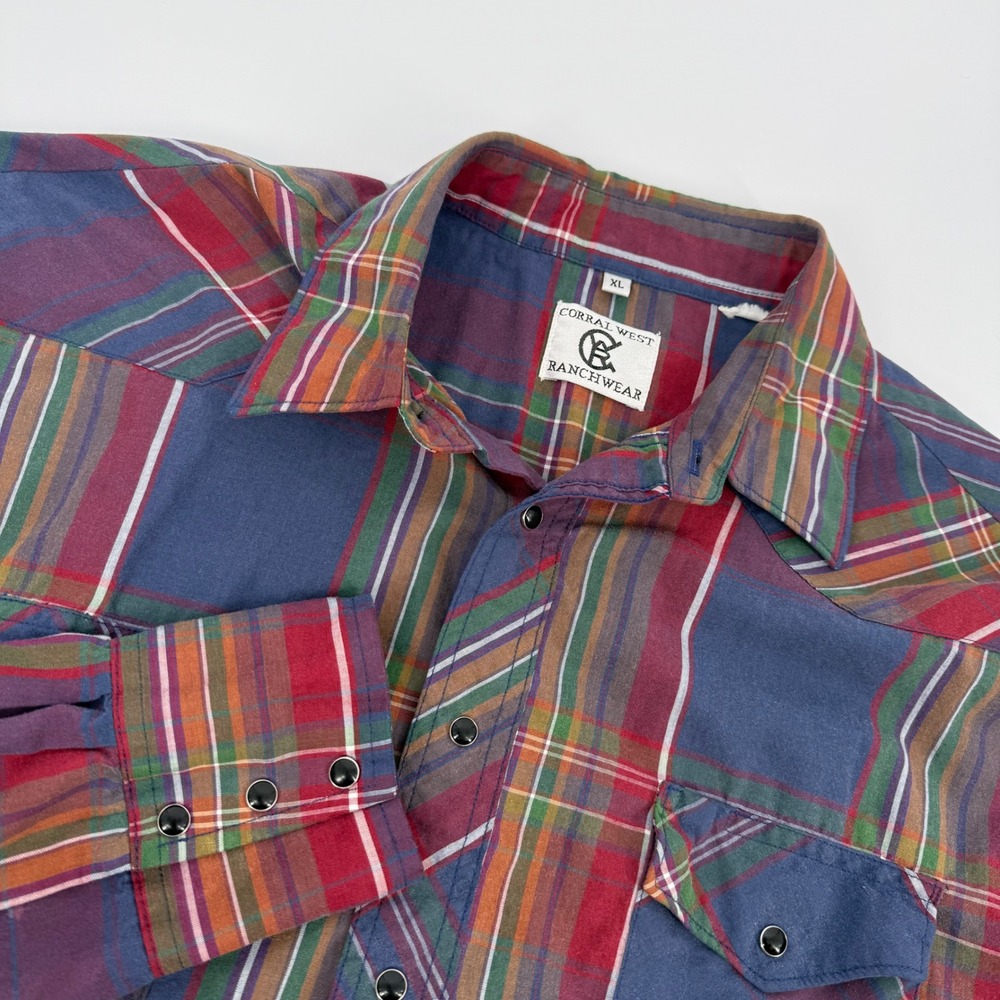 Corral West Ranchwear Men XL Plaid Long Sleeve‎ Pearl Snap Western Shirt Rodeo